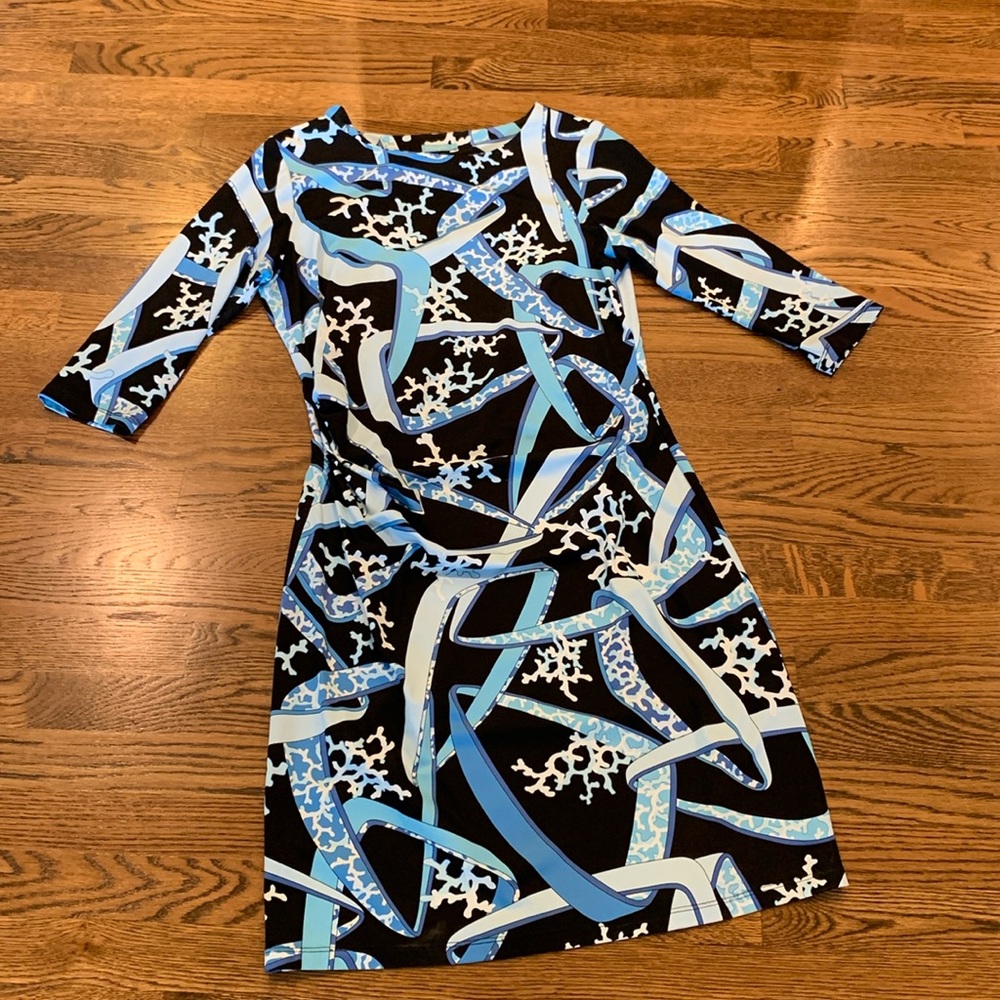 J. McLaughlin blue and black coral dress, L
